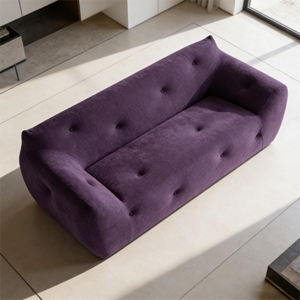 Sofá Redondeado Acolchado con Botones de Felpa Morado Oscuro, Estilo Personalizado de Lujo Ligero, Sofás de Sala de Estar, Sofá de Tela para Uso Recreativo - Product Image 4