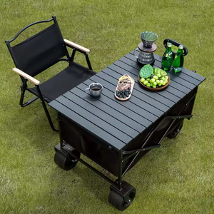 Carrito de Camping Plegable de Cuatro Ruedas, Carro de Transporte Plegable para Exteriores, Negro, para Playa y Viajes - Product Image 5
