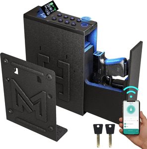 Coffre-fort compact pour <span class=keywords><strong>arme</strong></span> <span class=keywords><strong>de</strong></span> <span class=keywords><strong>poing</strong></span>, avec verrouillage biométrique et par code PIN, utilisation murale/chevet/voiture, coffre-fort sécurisé pour table <span class=keywords><strong>de</strong></span> nuit - Product Image 1