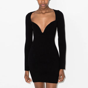 Vestido de punto de corte bajo con escote en V para mujer, vestido de punto blanco - Product Image 5