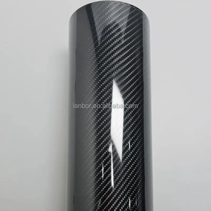 1.52*18M 하이 퀄리티 PET 7D 광택 블랙 탄소 섬유 비닐 자동차 바디 스티커