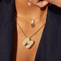 Delicado latón sólido circón alfabeto 14K oro globo inicial burbuja encanto nombre letra colgante collar joyería regalo para mujer