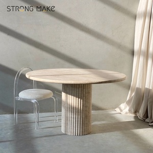 Phật Sơn Trắng nhà bếp Dinning keukentafel travertine nhà hàng chống cháy lớn travertine đá bảng <span class=keywords><strong>Top</strong></span> vòng bàn ăn - Product Image 1