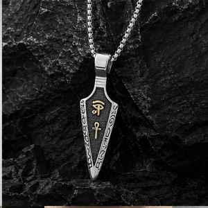 yunnique Horus Eye Ankh Spearhead <b>Titanium</b> Steel Pendant Men's Necklace Stainless Steel Geometric Design Gift Jewelry - Product Image 2