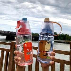 Bouteille d'eau portable en plastique de 600 ml avec pulvérisateur, motif dessin animé mignon, pour étudiants, sport, école, enfants - Product Image 2