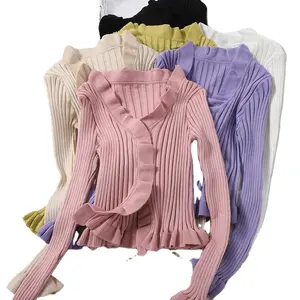 Ruffle Sweater Cardigan Women Fashion Knitting Sweet Ruffled Crop Tops Lady Full Sleeve Cropped Shirt Cardigan Girl Sweet jacket