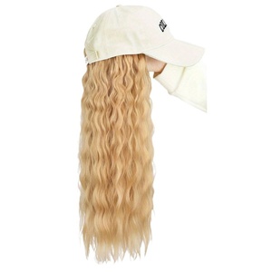 Recién llegado, pelucas de sombrero rizado largo sintético negro, <span class=keywords><strong>gorro</strong></span> de peluca integrado ajustable de 22 pulgadas <span class=keywords><strong>con</strong></span> pelo largo rizado ondulado - Product Image 6