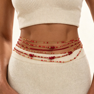 Ensemble de chaînes de taille et de ventre superposées style bohème pour femmes, avec perles de rocaille multicolores et pierres, bijoux de corps vintage pour festival et accessoires de vacances - Product Image 1