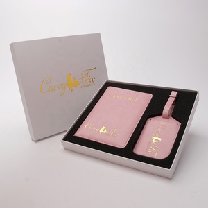 Newest Design Make Your Own Logo PU Leather <strong>Pink</strong> <strong>Passport</strong> <strong>Holder</strong> and <strong>Pink</strong> Luggage Tag Gift Set - Product Image 2