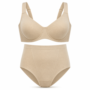 Ensemble soutien-gorge à armatures doux et couvrant Morning Mist pour femme et culotte gainante taille haute, bonnets D-G grande taille, antibactérien rafraîchissant - Product Image 1