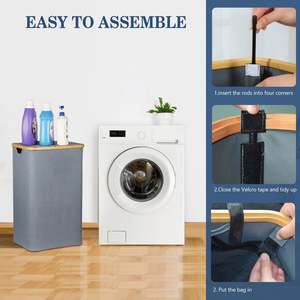 Cesto de Ropa Plegable Doble Grande de 92L con Bolsas Desmontables y Tapa, Diseño Plegable y Desmontable Conveniente para un Fácil Almacenamiento - Product Image 4