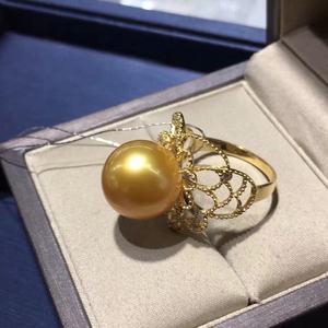 Anillo Fino Chapado en Oro de 18K, Redondo de 12-11mm con Base de Luz Intensa, Brillo Natural de Cuero, Ligeras Imperfecciones, Cuentas de Oro Lisas - Product Image 3