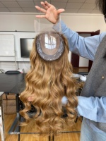 Mini perruque SHY en cheveux humains, couleur brun foncé, cheveux vierges, raie réaliste, fournisseur d'usine avec nœuds blanchis