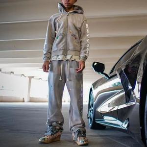 Pantalon de survêtement évasé pour homme en molleton de coton vierge, délavé à l'acide et décoloré par le soleil, avec logo brodé vintage personnalisé - Product Image 6