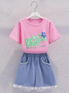 Set di <span class=keywords><strong>polo</strong></span> e pantaloncini color block per ragazze, completo casual con bordi ondulati per bambini piccoli, abbigliamento estivo traspirante per bambini - Product Image 5