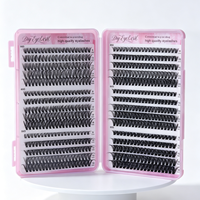 36 rangées de cils en cluster DIY, longueurs mixtes naturelles, fibres synthétiques, faux cils faits à la main dans un étui rose