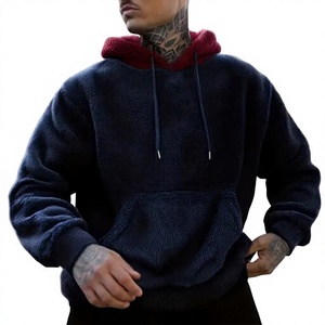 Men's Navy Fleece Hoodie Polyester/Cotton French Terry Anti-Wrinkle Winter Casual Hooded with Pocket and Drawstring Design - Product Image 4