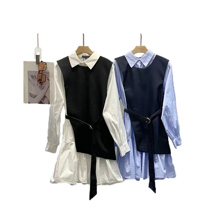 Großhandel Damen Sets Sommer Solid Full Sleeve Weste Casual Sweater Zweiteiliges Set British Style Irregular Pleats Dress