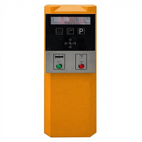 Système de gestion des entrées résidentielles en métal pour parking, avec lecteur de carte de crédit, système Q-Ban, boîte à tickets et gestion des cartes de paiement.