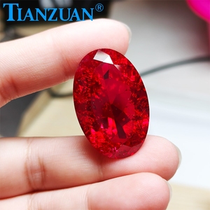 พลอยทับทิมสังเคราะห์ขนาดใหญ่ 20*30 มม. 59 กะรัต สีแดงเลือดนก/ชมพูโรส/มอร์แกไนต์ รูปทรงวงรี มีตำหนิ  AGL - Product Image 1