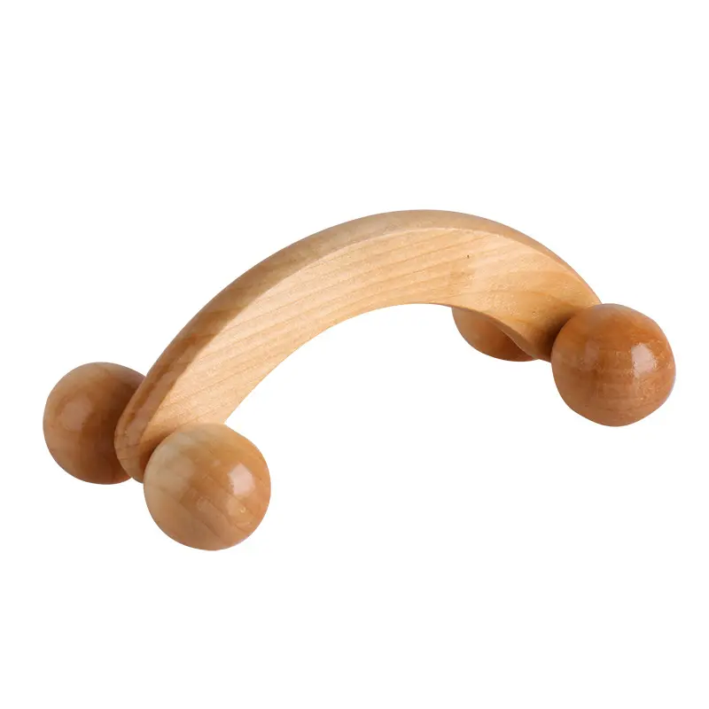 Custom Logo Natural 4 Ball Wood Massage Therapy Tools Portable Handheld Wooden Massage Roller