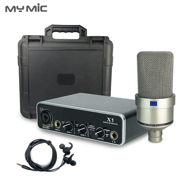 MX16 Recording Condenser Studio Mic Microphone with Sound Cards Audio Interface Earphones for youtube Podcasting Singing