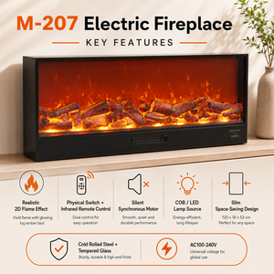 Chimenea Eléctrica LCD con Calefactor, Llama LED, Control Remoto, Construcción Metálica, Uso Doméstico y Hotelero, Idioma Inglés - Product Image 3