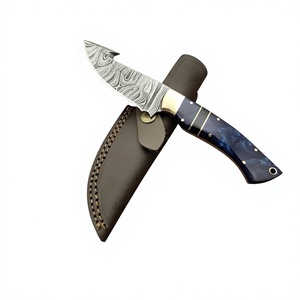 Couteau à lame fixe Drop Point en acier Damas, manche en bois Pakka bleu, garantie 3 ans, couteau de survie pour camping et bricolage - Prix abordables - Product Image 2