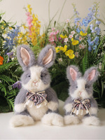 Peluche Lapin de Simulation 4 Couleurs avec Nœud en Dentelle Vintage, Poupée Animal en Peluche, Décoration Maison, Cadeau d'Anniversaire pour Enfants