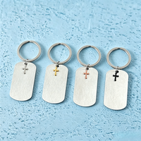 Ywyougang Edelstahl Blanko Hundemarke Kreuz Schlüsselanhänger Gravierbarer Christlicher Religiöser Vintage Cartoon Schlüsselring Geschenk