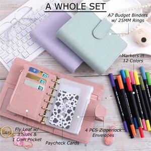 Agenda Yihe Best Seller A7 con Anillas, Cubierta de Cuero Saffiano Epi, Planificador, Sistema de Organización de Dinero con Sobres para Efectivo, Espiral - Product Image 1