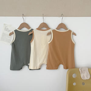 Vente en gros de grenouillère d'été bon marché pour nouveaux-nés de 3 à 6 <span class=keywords><strong>mois</strong></span> en coton biologique côtelé sans manche sur mesure pour bébé fille et garçon - Product Image 6