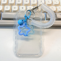 Porte-cartes transparent mignon - Étui de protection pour badge d'identité en PVC transparent avec cordon de téléphone en spirale et breloque étoile, porte-clés pour carte d'étudiant