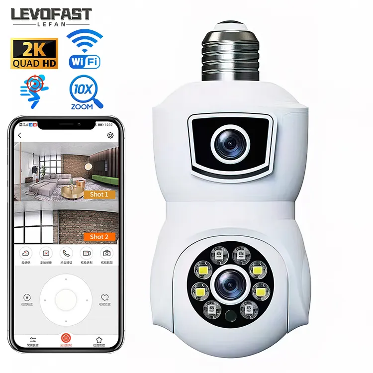 LEVOFAST 무선 실내 IP66 4MP 보안 카메라 H.265 CCTV 128GB TF 카드 카메라 전구 네트워크 카메라