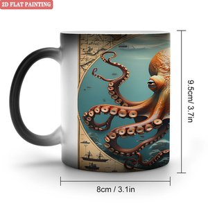 Tasse magique en céramique noire givrée 11oz, sensible à la chaleur, changeant de couleur, cadeau pour amoureux, couple - Product Image 1