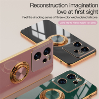 Nouveau produit 2023, béquille, support d'anneau doré, antichoc, noir, TPU souple, étui de téléphone de luxe rose pour Xiaomi 13T