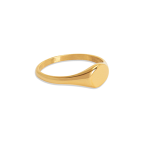 Anillo de acero inoxidable chapado en oro de 18k, joyería minimalista de alto pulido, grabado de nombre, resistente al agua, en blanco, ovalado - Product Image 3