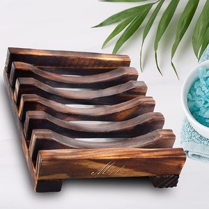 Wooden Soap <b>Rack</b> Rectangular Charcoal Colored Self <b>Drain</b> Rustic Design Bathroom Soap Holder - Product Image 1