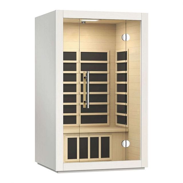 White Sauna Room Customer Infrared Heater Canadian Hemlock Low EMF Far Infrared Sauna 2 Person Wooden Wood Color Solid 1800w