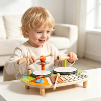 Table musicale éducative en bois : jouet tambour et xylophone, ensemble de percussion pour tout-petits