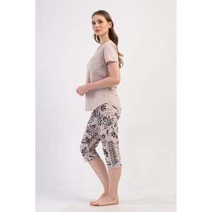 Traje de dormir capri ovalado de manga corta con cuello redondo para mujer - Product Image 3