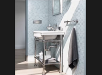 Meuble-lavabo en acier inoxydable 304 poli chromé haute brillance avec pieds brillants et vasque en céramique artistique, lavabo en porcelaine de boutique, console