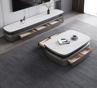 Ensemble table basse et meuble TV ovales en dalles de pierre de style italien moderne avec tiroirs de rangement pour salons – En stock