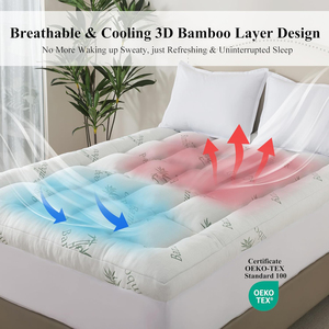 3 Inch Memory Foam Mattress <strong>Topper</strong> Cooling Breathable Bamboo Viscose Pillow Top1700 GSM Fill, Ultra Soft Mattress Pad - Product Image 3