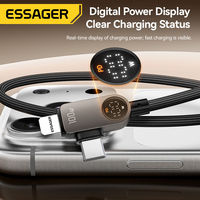 ESSAGER ES-X88 Cable de Carga Rápida USB Tipo C a Tipo C con Pantalla Digital 2 en 1, Trenzado, 5A PD 100W, para Laptop, Teléfono, iPhone