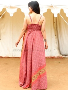 Vintage 2020 mujeres hasta el suelo Floral cintura Natural indio Sari Boho bohemio vestido de verano lavable - Product Image 3