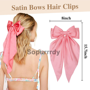 Pinzas para el pelo con logo personalizado, lazos de satén de cola larga, pinzas grandes, pinzas de resorte, accesorios para el cabello de color sólido, ¡gran oferta! - Product Image 2