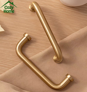 Soild Brass Dresser Handle Brushed Brass U Shape Kitchen Cabinet <strong>Door</strong> Handles &amp; Pulls with Base <strong>Knobs</strong> Cupboard <strong>Knobs</strong> and Handles - Product Image 4