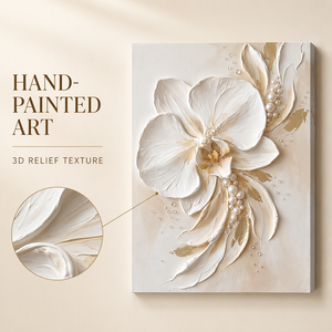 Dipinto su Tela Personalizzato <span class=keywords><strong>con</strong></span> Phalaenopsis in Oro Bianco, Decorazione Murale Floreale 3D in Rilievo Fatta a Mano per <span class=keywords><strong>Soggiorno</strong></span>, Fornitura all'Ingrosso - Product Image 2