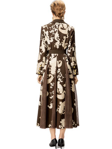 Cappotto trench a doppio petto con colletto abbassato, <span class=keywords><strong>maniche</strong></span> <span class=keywords><strong>lunghe</strong></span>, stampa elegante, patchwork, <span class=keywords><strong>marrone</strong></span> scuro, lungo, da donna. - Product Image 3